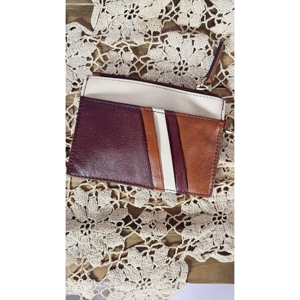 THACKER Amber Compact Leather Card/Coin Wallet Gold/Burgundy/Brown/Cream‎